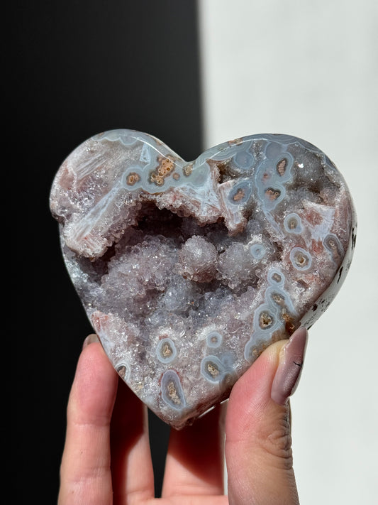 Druzy Pink/Grey Amethyst Heart Stand Included