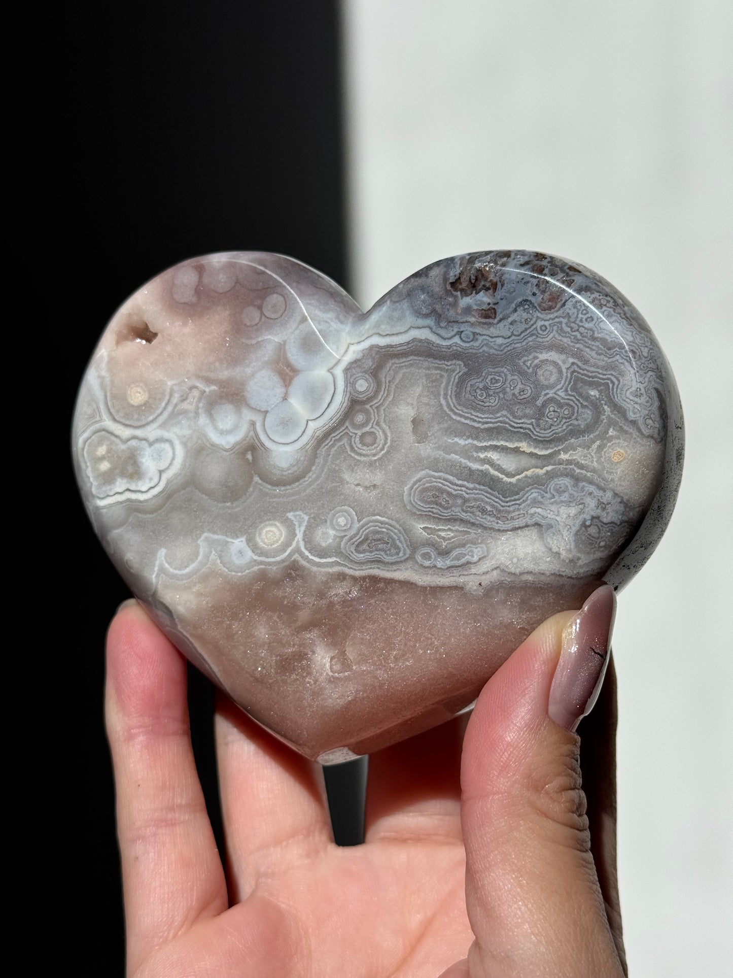 Druzy Pink/Grey Amethyst Heart Stand Included