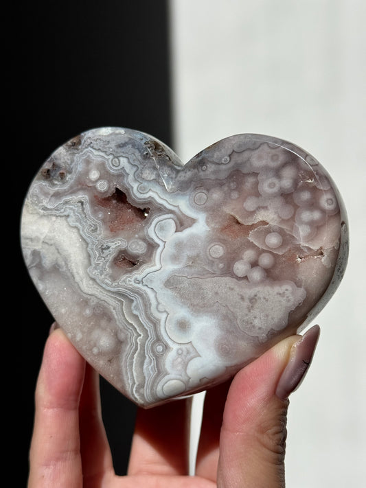 Druzy Pink/Grey Amethyst Heart Stand Included