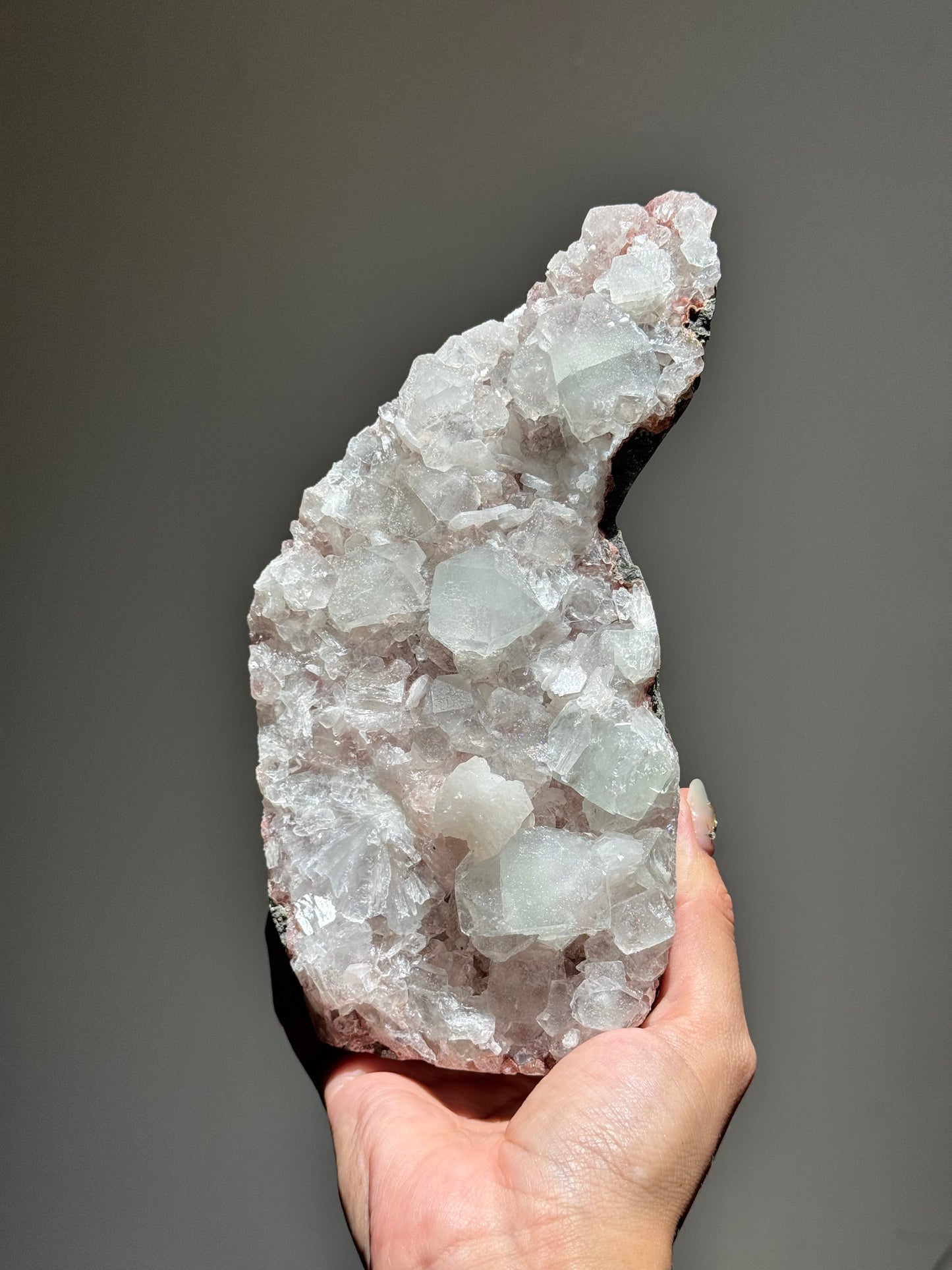 Peach Stilbite & Apophyllite on Chalcedony – Sugar Sparkle Cluster