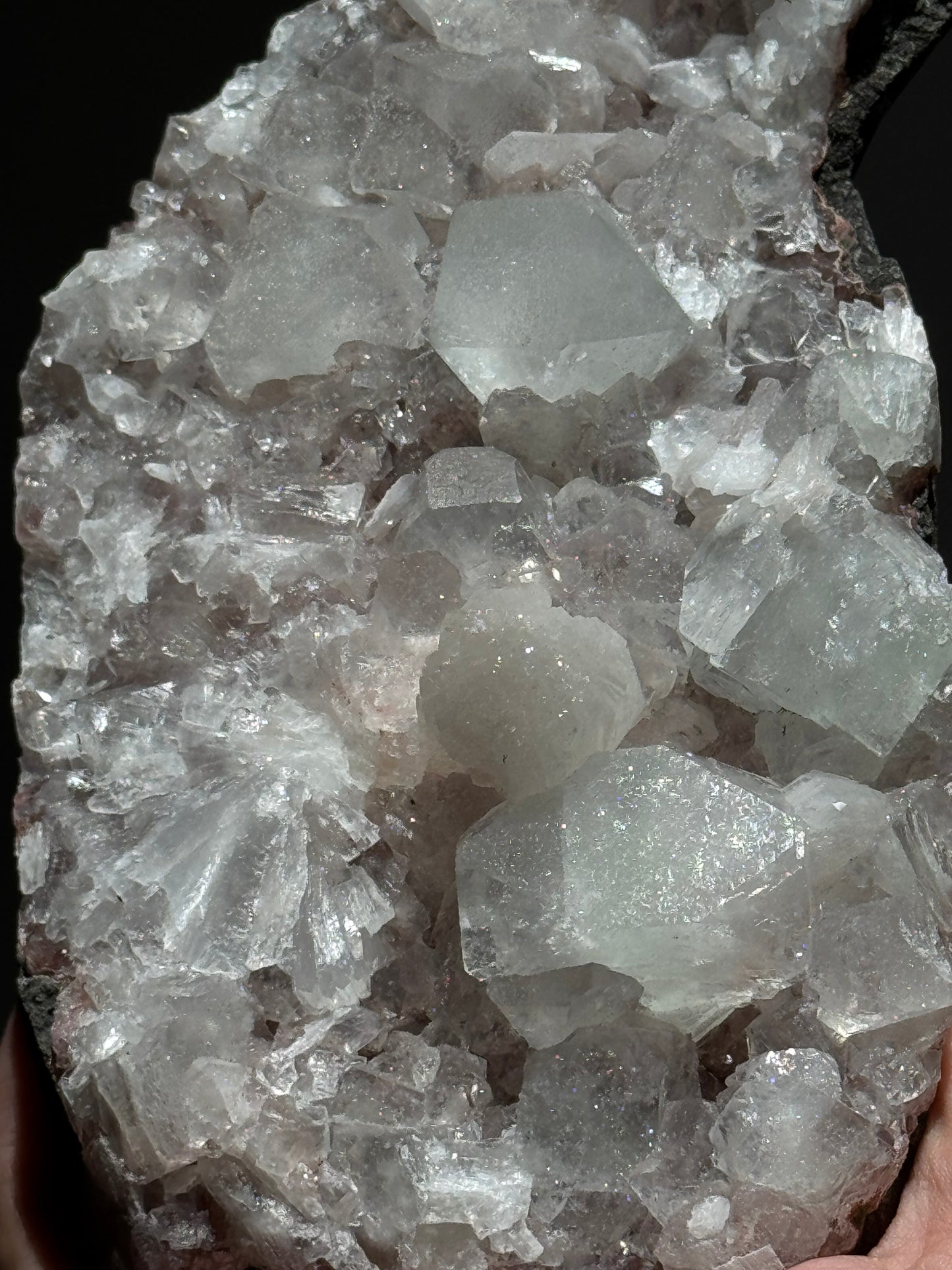 Peach Stilbite & Apophyllite on Chalcedony – Sugar Sparkle Cluster
