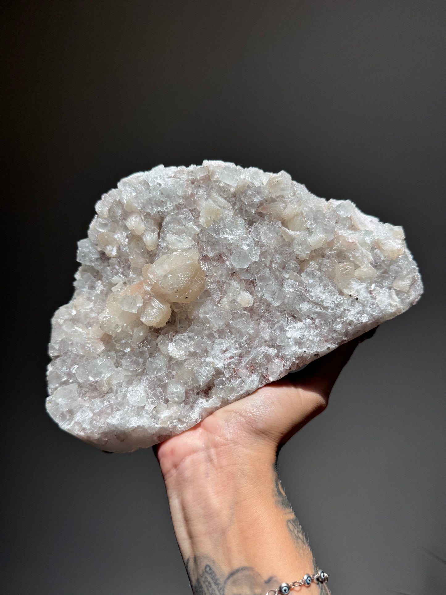 Apophyllite & Stilbite Specimen on Quartz/Chalcedony Matrix