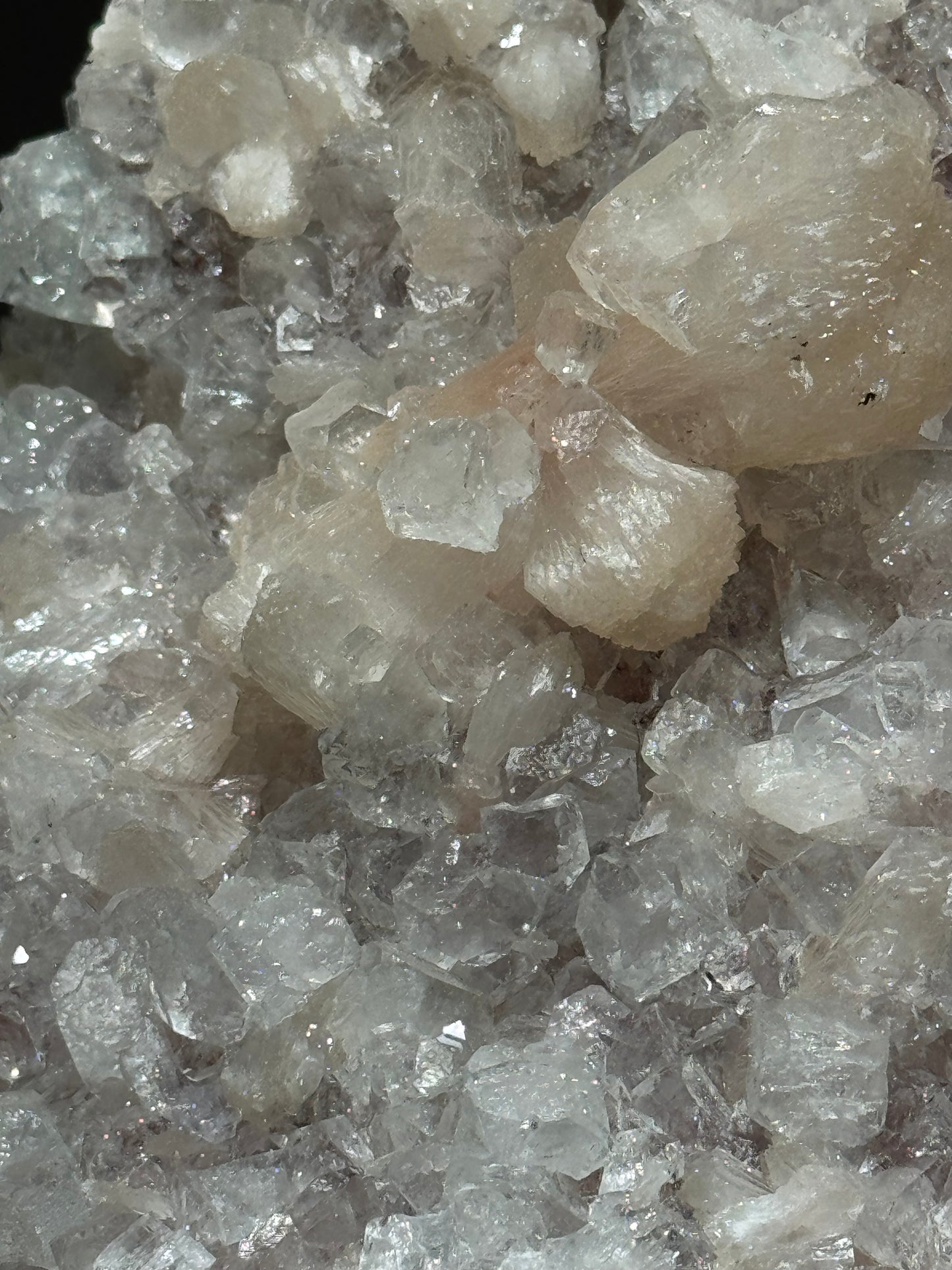 Apophyllite & Stilbite Specimen on Quartz/Chalcedony Matrix