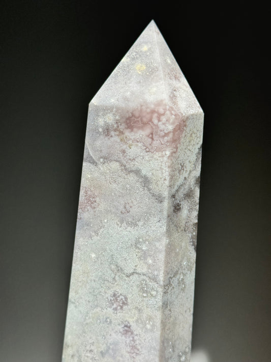 Pastel Pink/Soft Grey Flower Agate Tower
