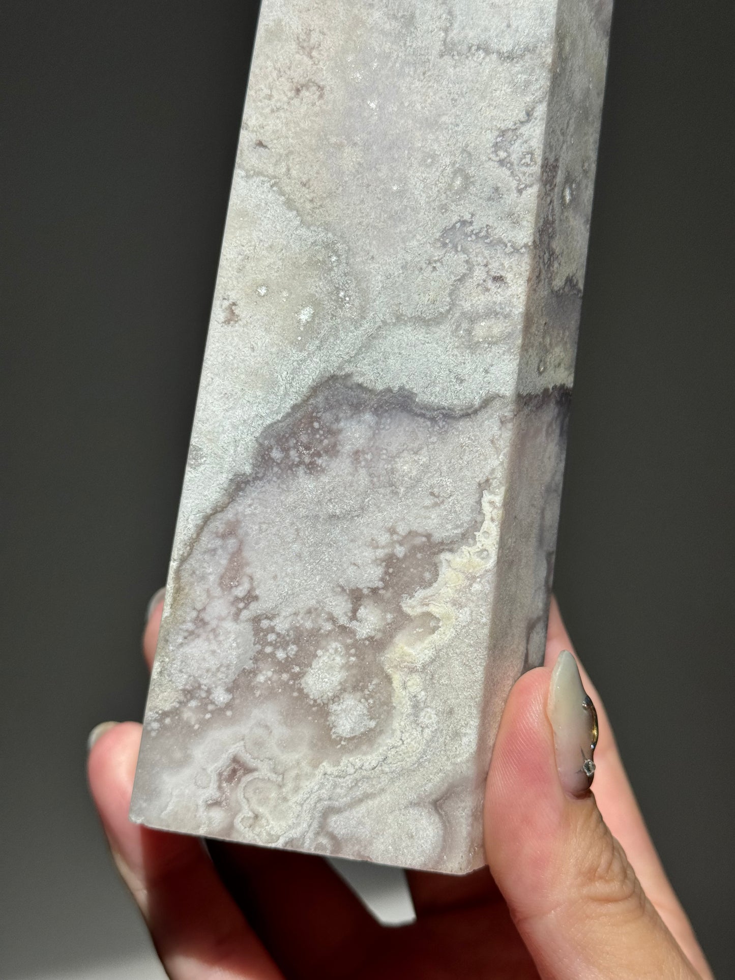 Pastel Pink/Soft Grey Flower Agate Tower