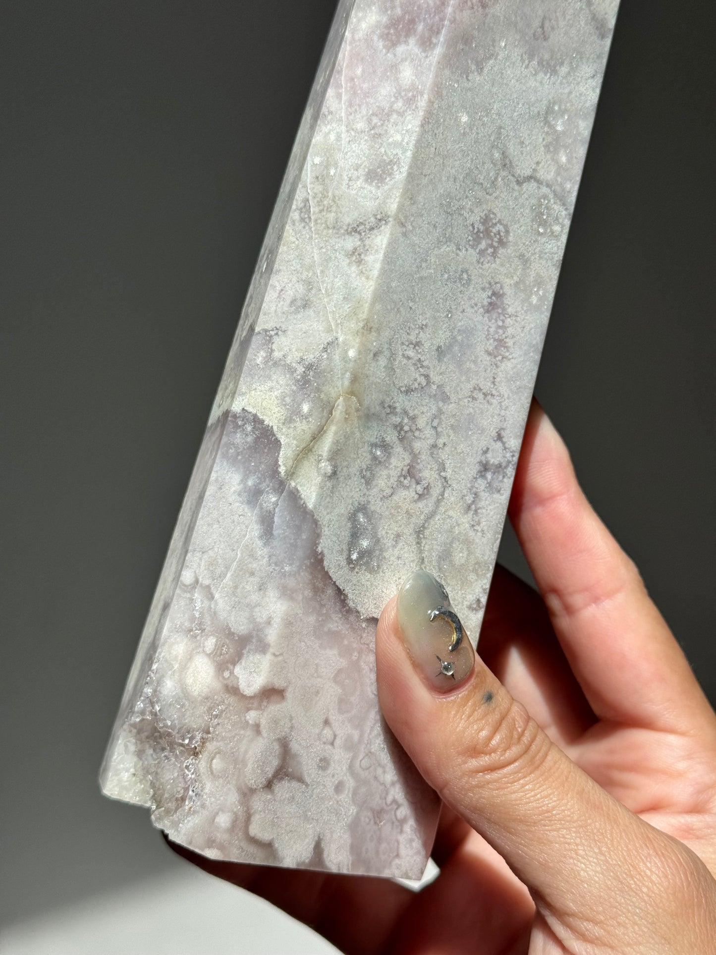 Pastel Pink/Soft Grey Flower Agate Tower