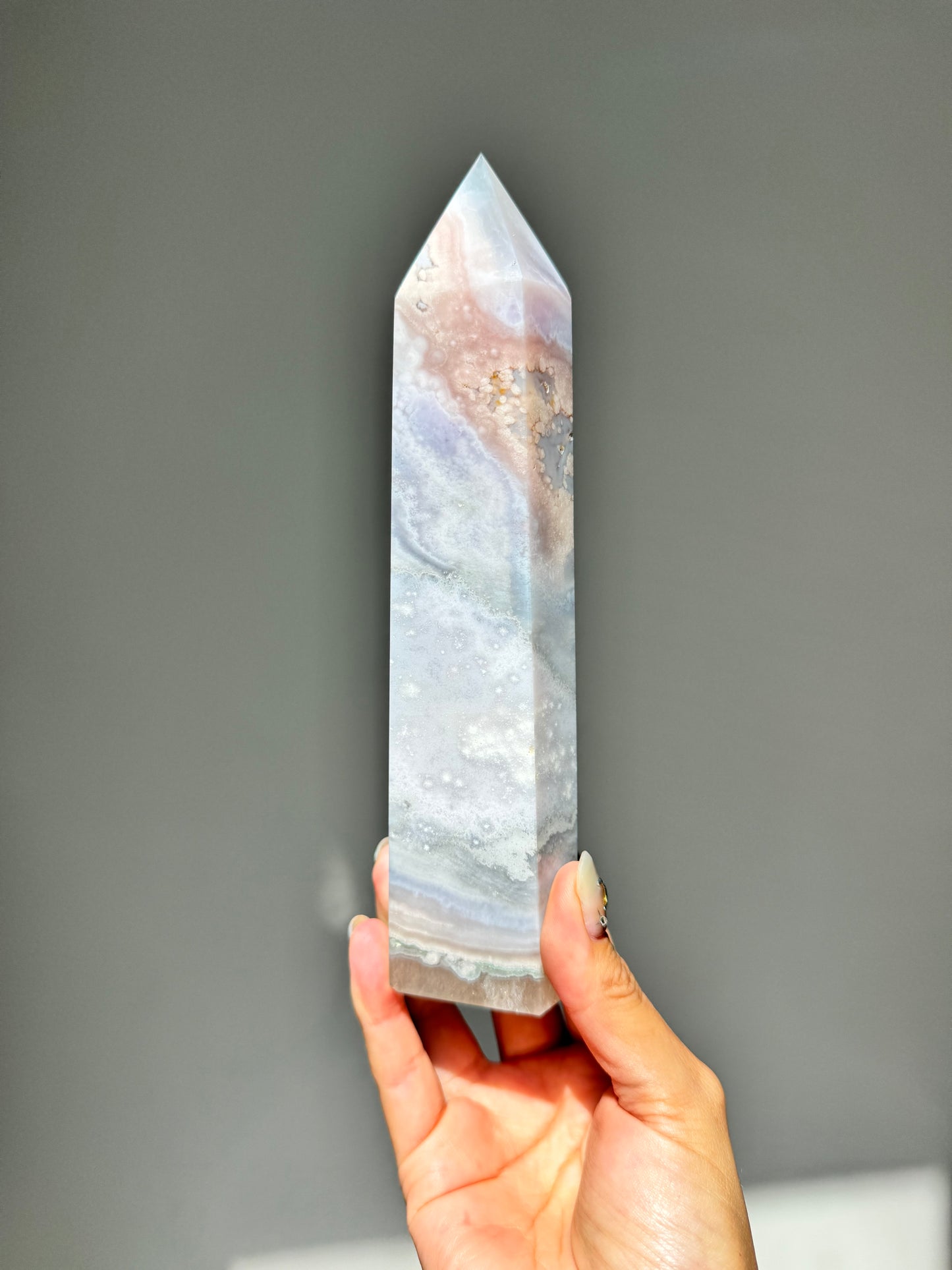 Soft Rainbow Pastel Grey Flower Agate Tower