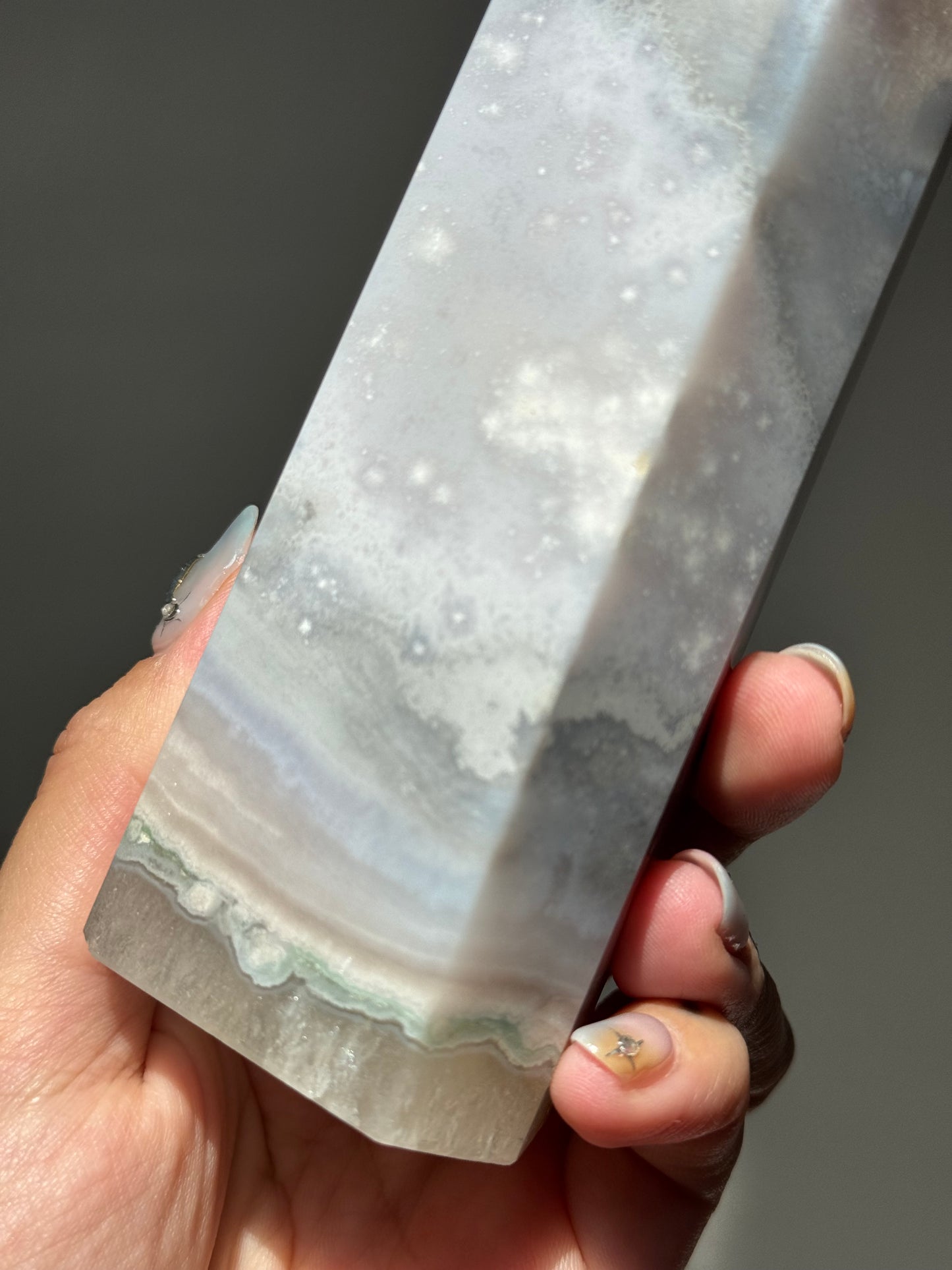 Soft Rainbow Pastel Grey Flower Agate Tower