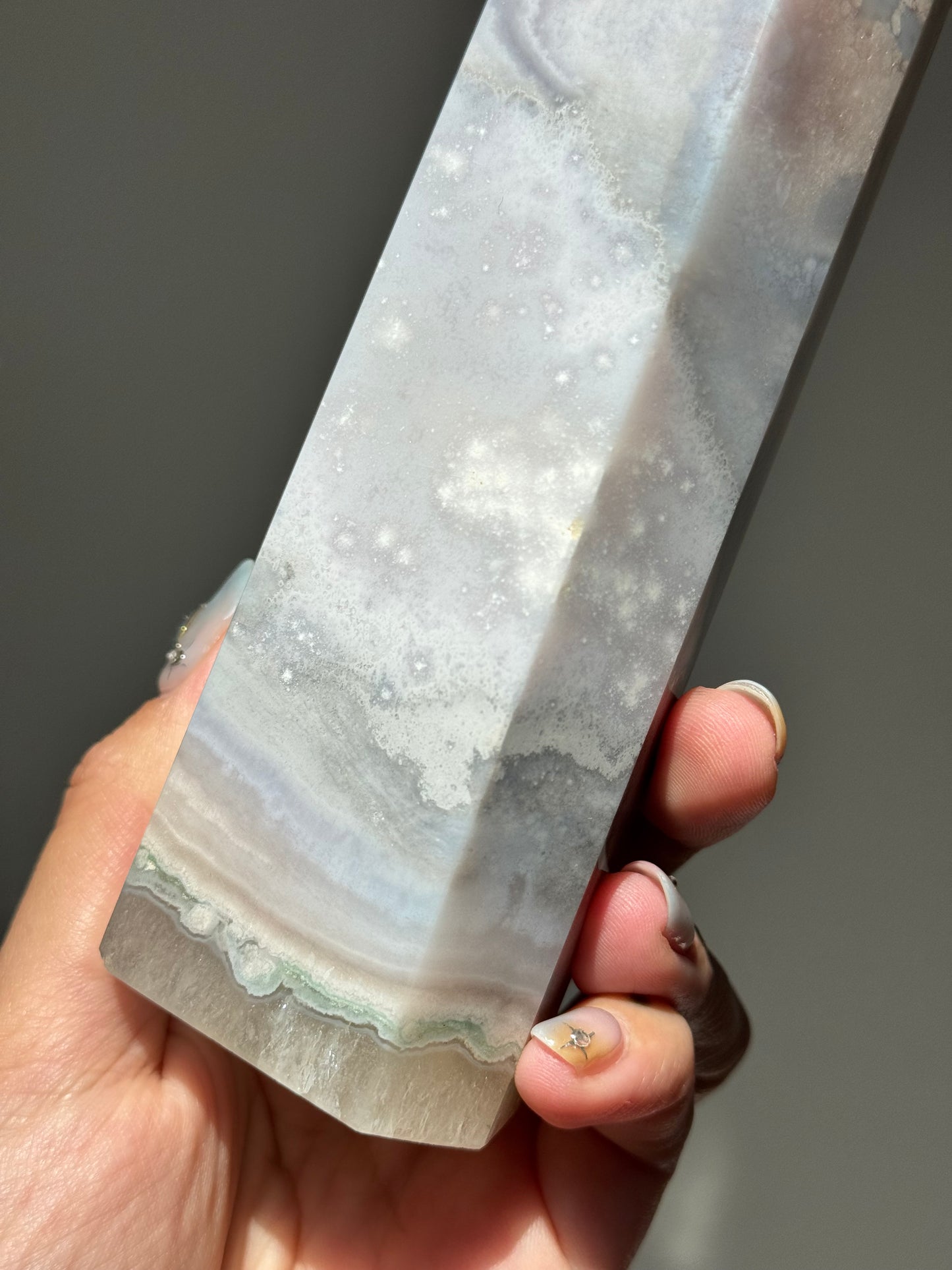 Soft Rainbow Pastel Grey Flower Agate Tower