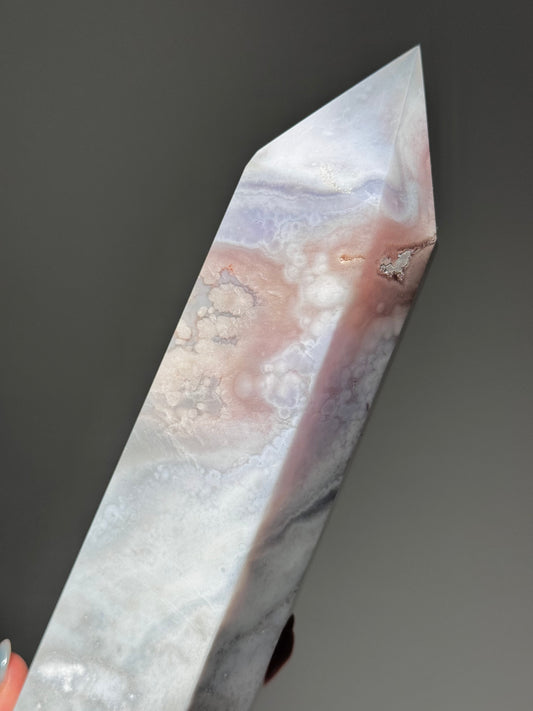 Soft Rainbow Pastel Grey Flower Agate Tower