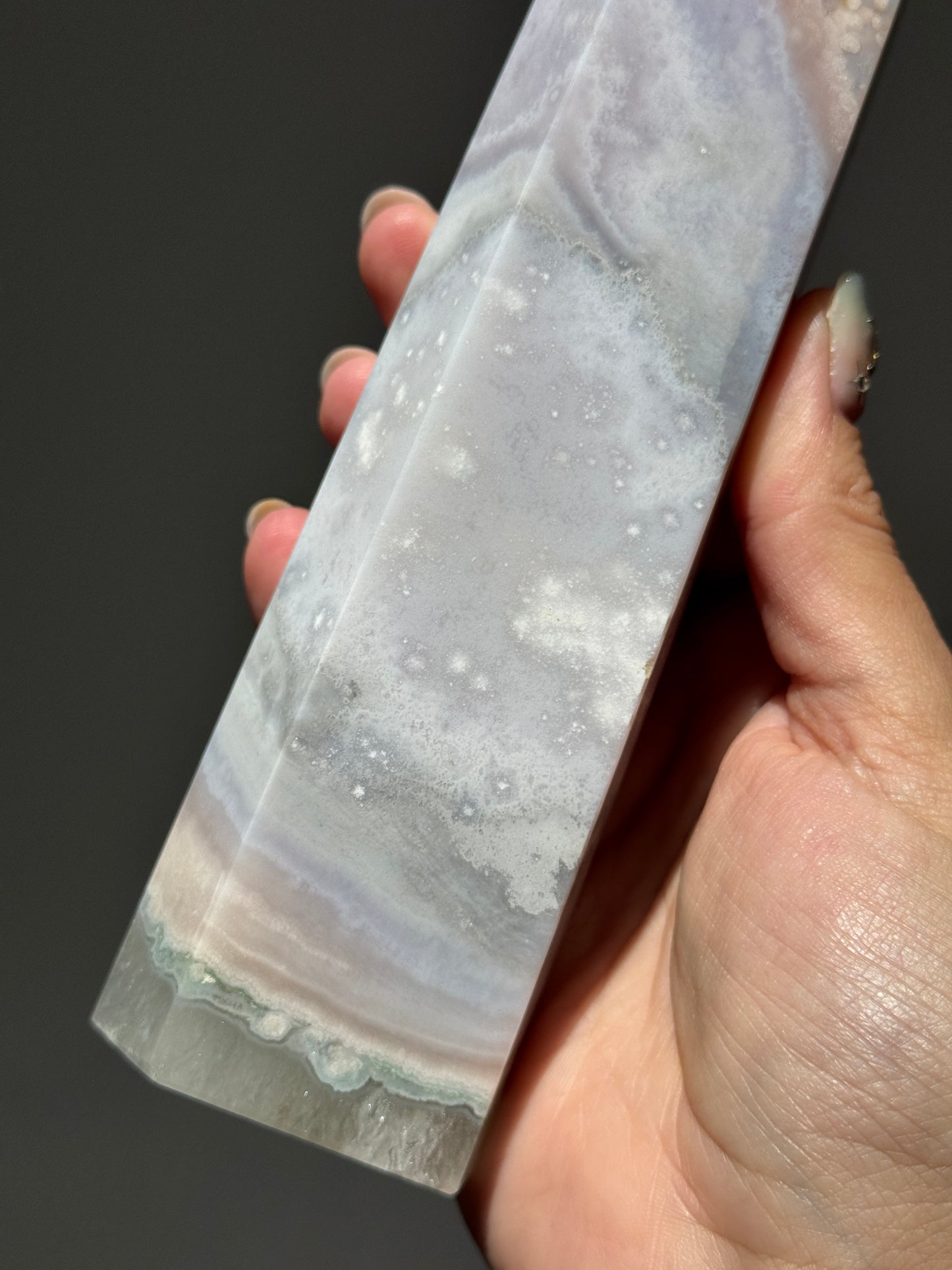 Soft Rainbow Pastel Grey Flower Agate Tower