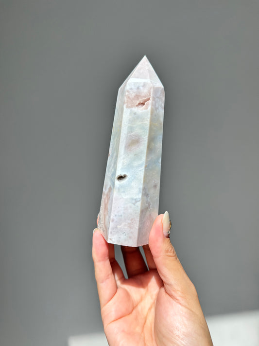 Soft Druzy Rainbow Pastel Grey Flower Agate Tower