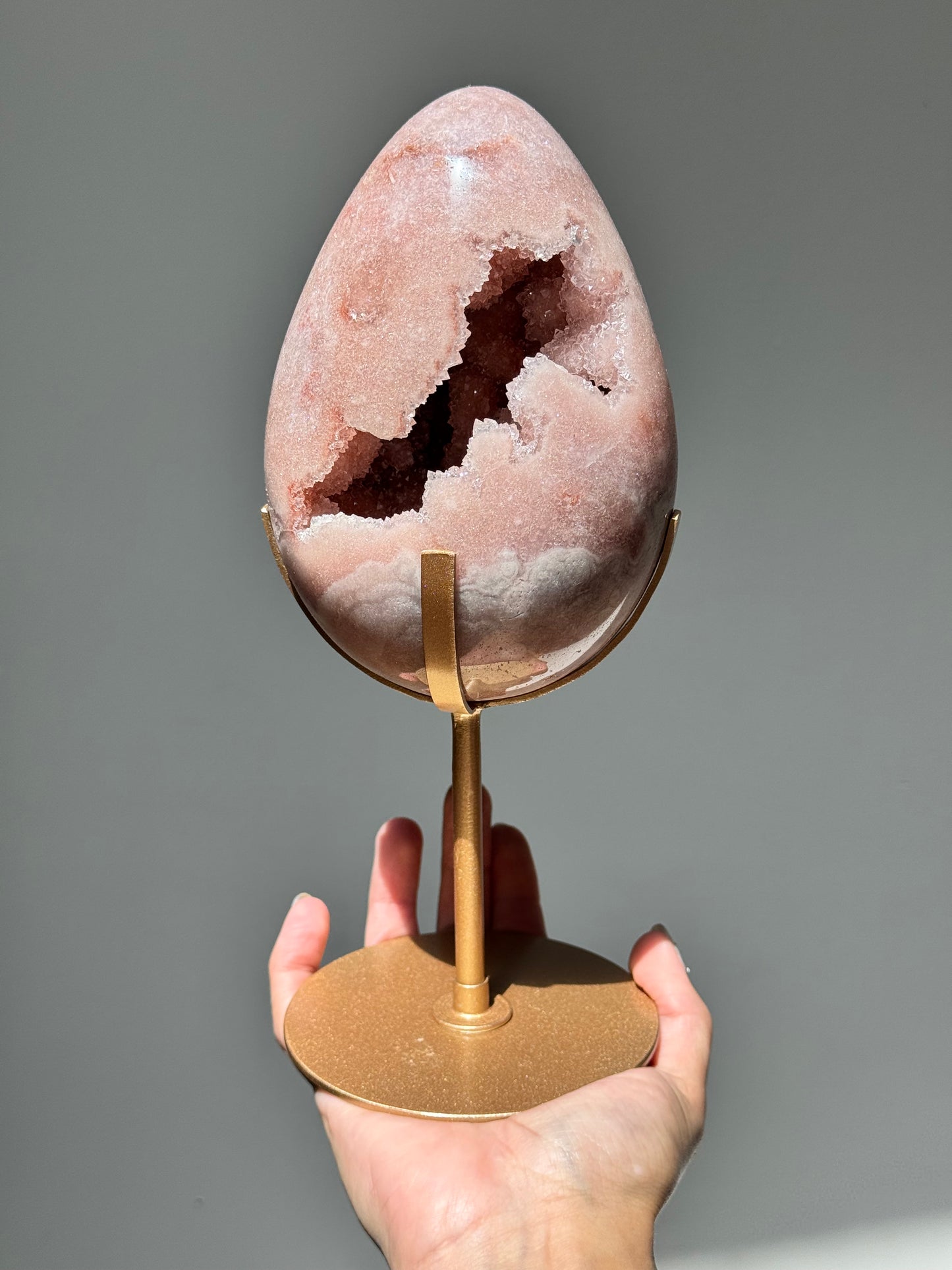 Large Portal Pink Amethyst Druzy Egg on Stand