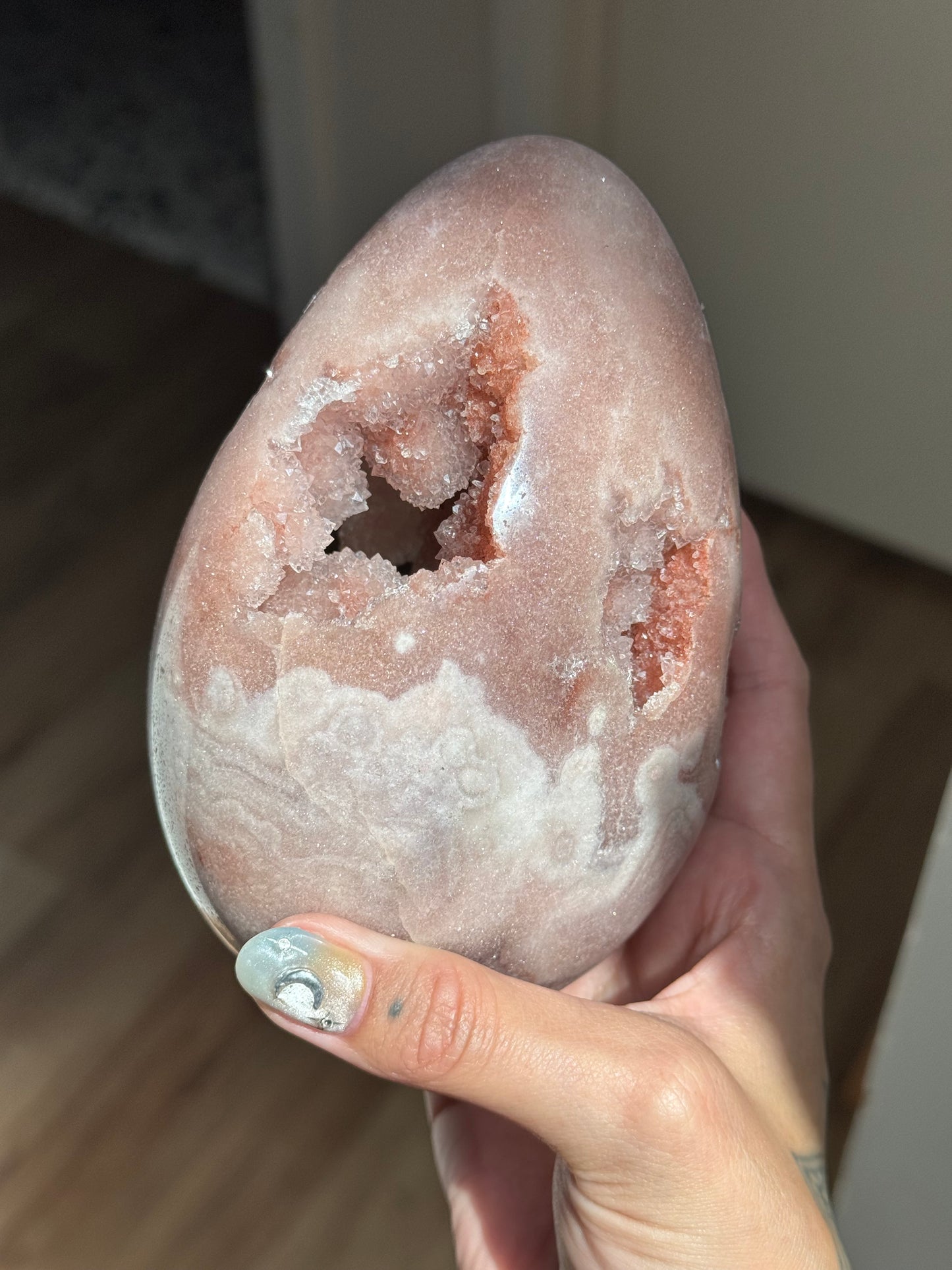 Large Portal Pink Amethyst Druzy Egg on Stand