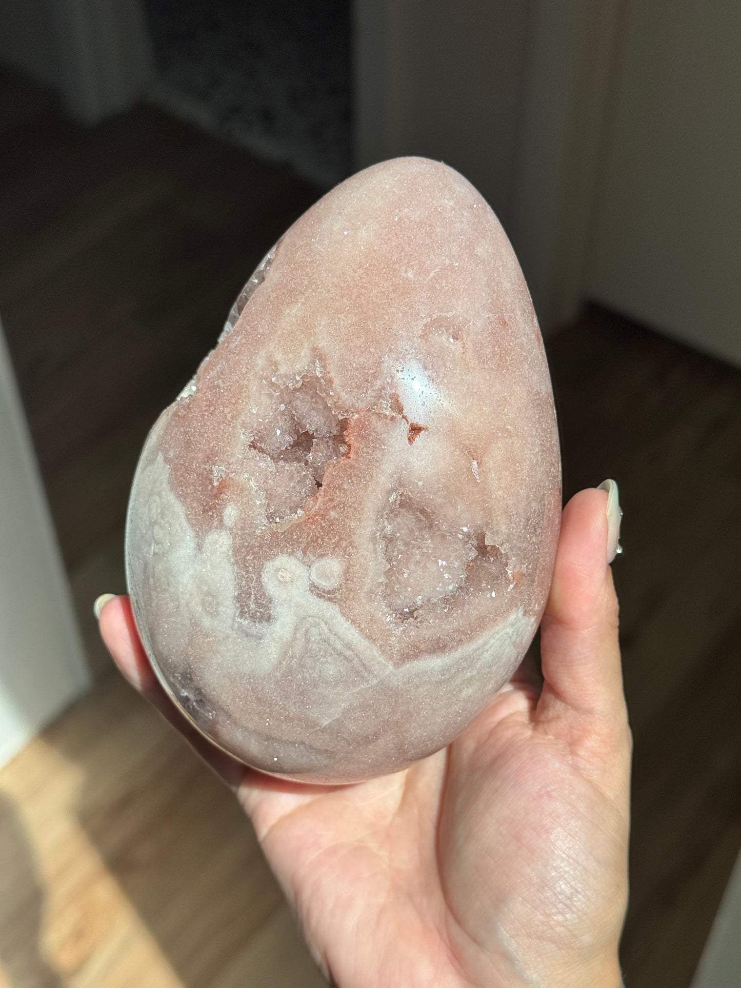 Large Portal Pink Amethyst Druzy Egg on Stand