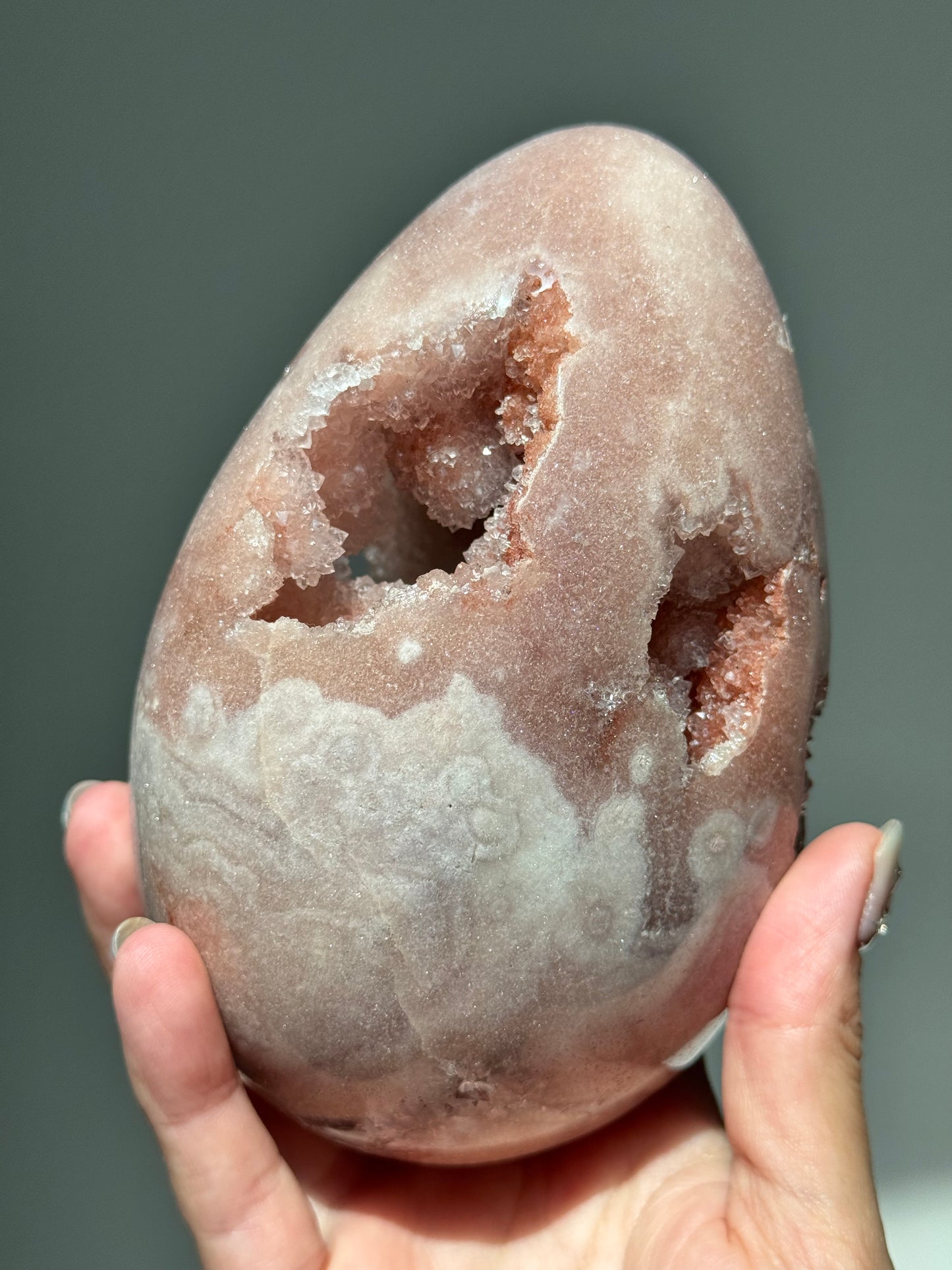 Large Portal Pink Amethyst Druzy Egg on Stand