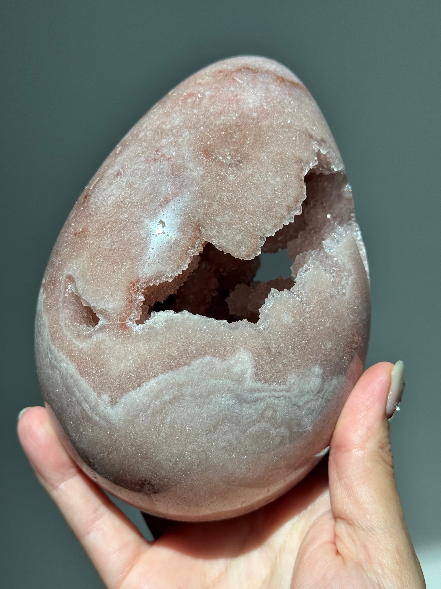 Large Portal Pink Amethyst Druzy Egg on Stand