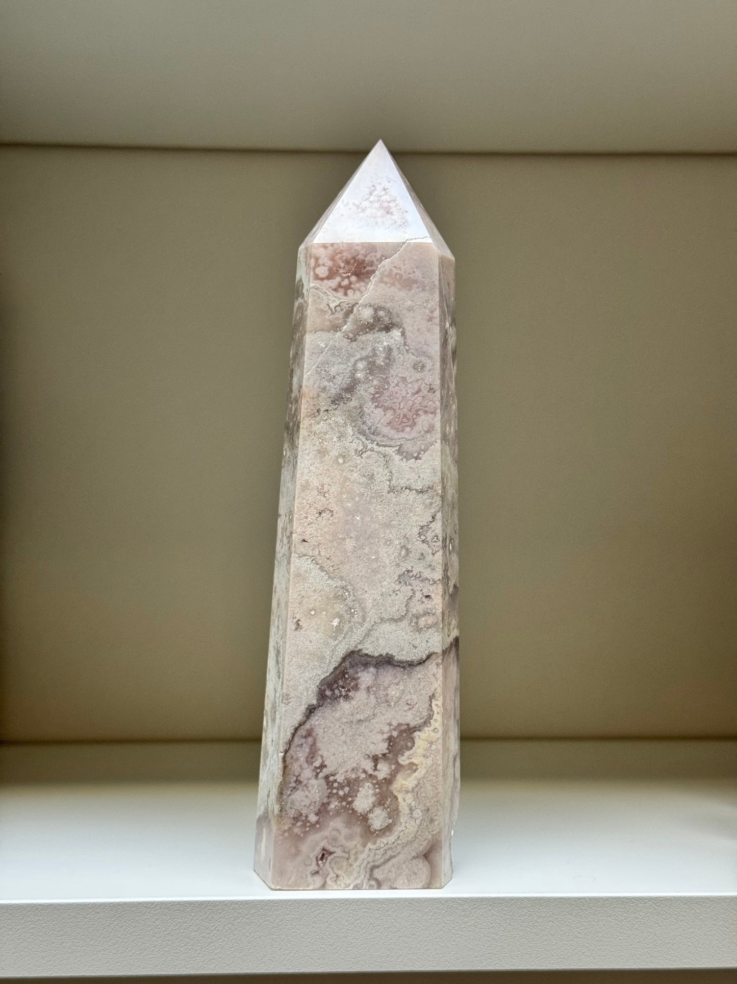 Pastel Pink/Soft Grey Flower Agate Tower