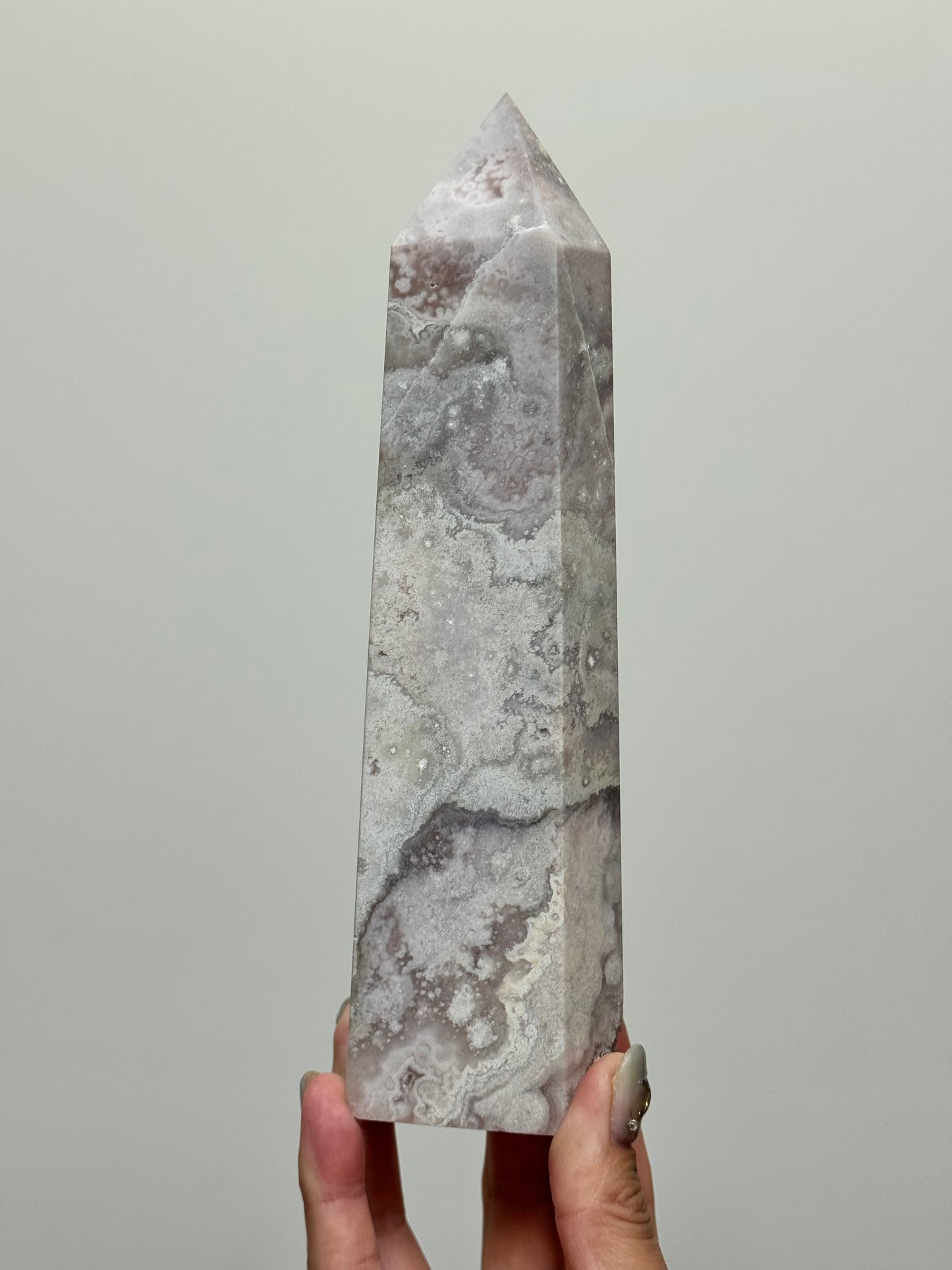 Pastel Pink/Soft Grey Flower Agate Tower