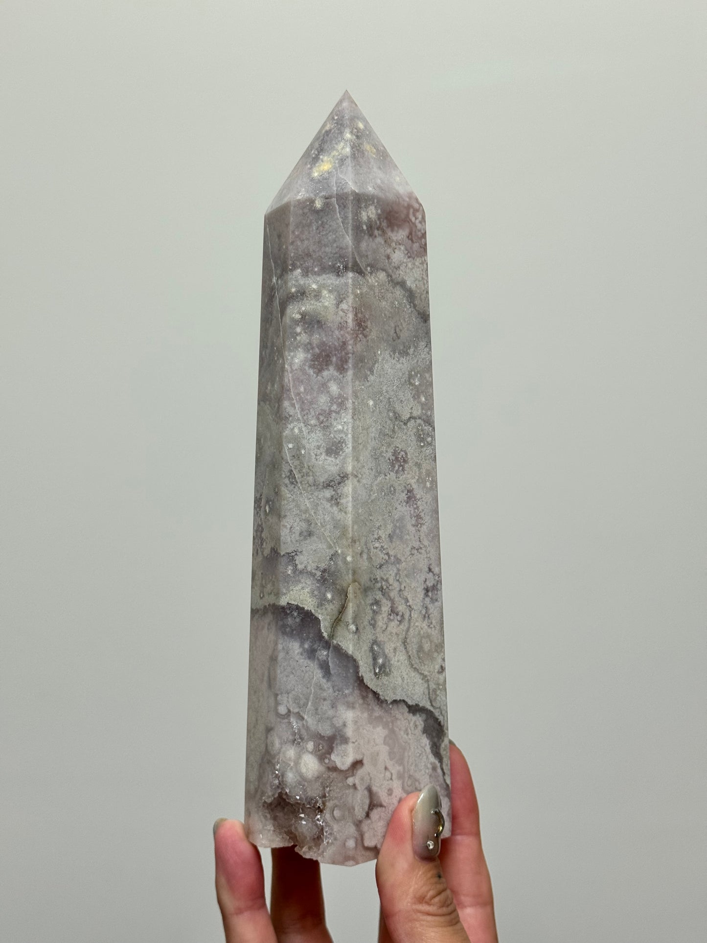 Pastel Pink/Soft Grey Flower Agate Tower