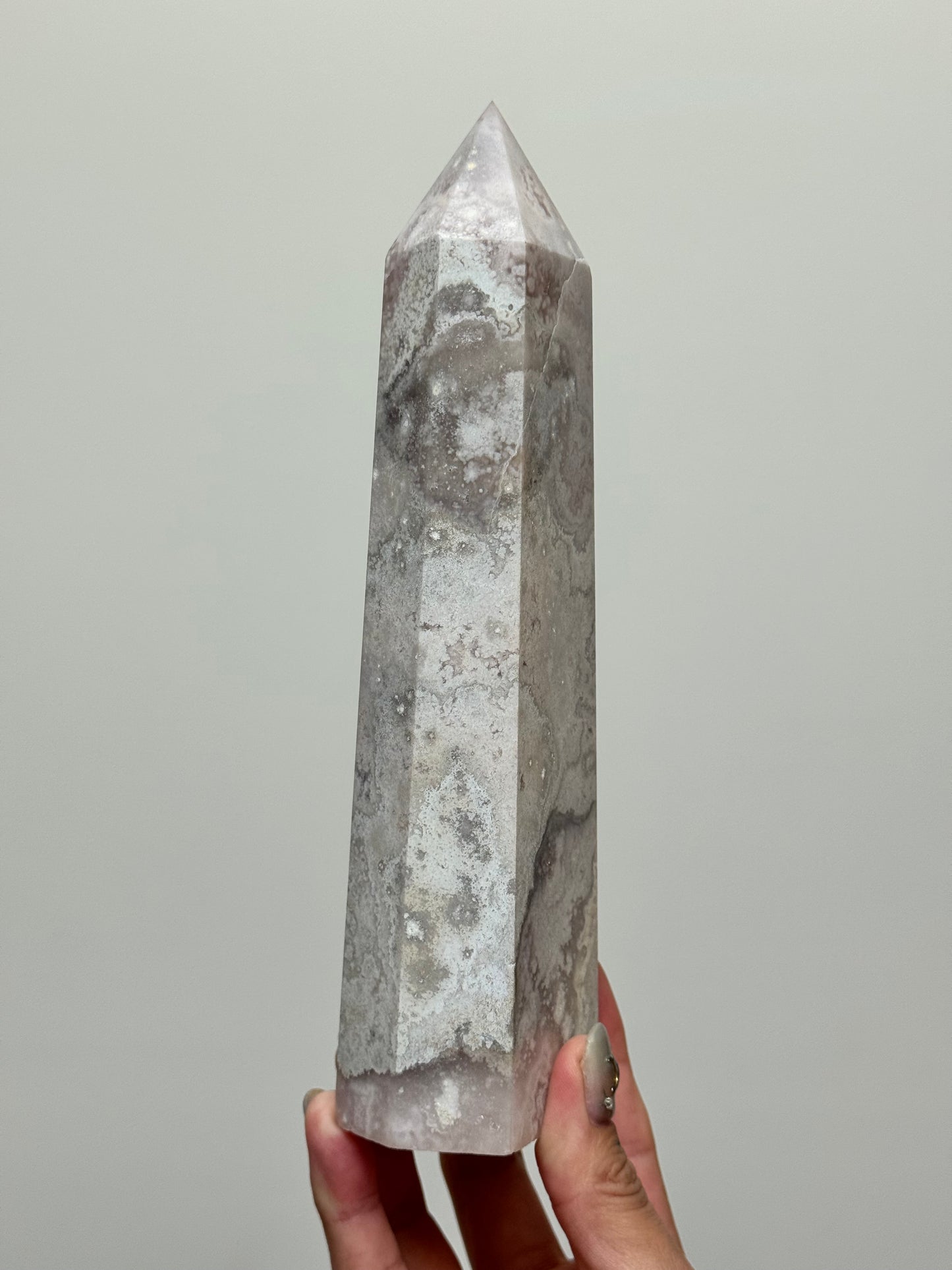 Pastel Pink/Soft Grey Flower Agate Tower