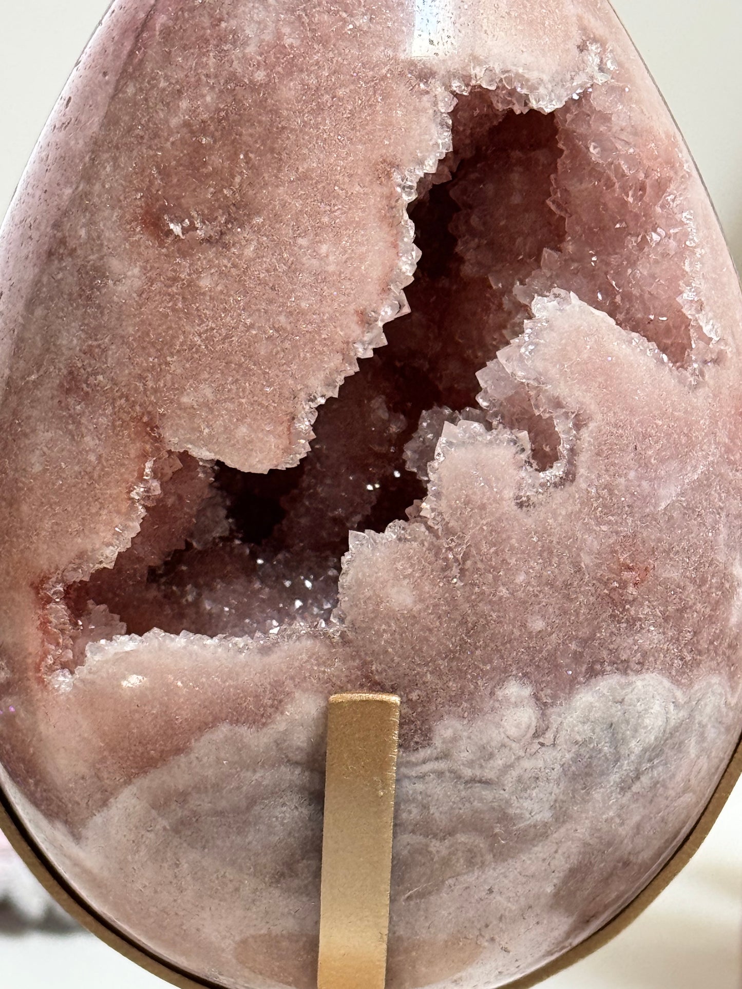 Large Portal Pink Amethyst Druzy Egg on Stand