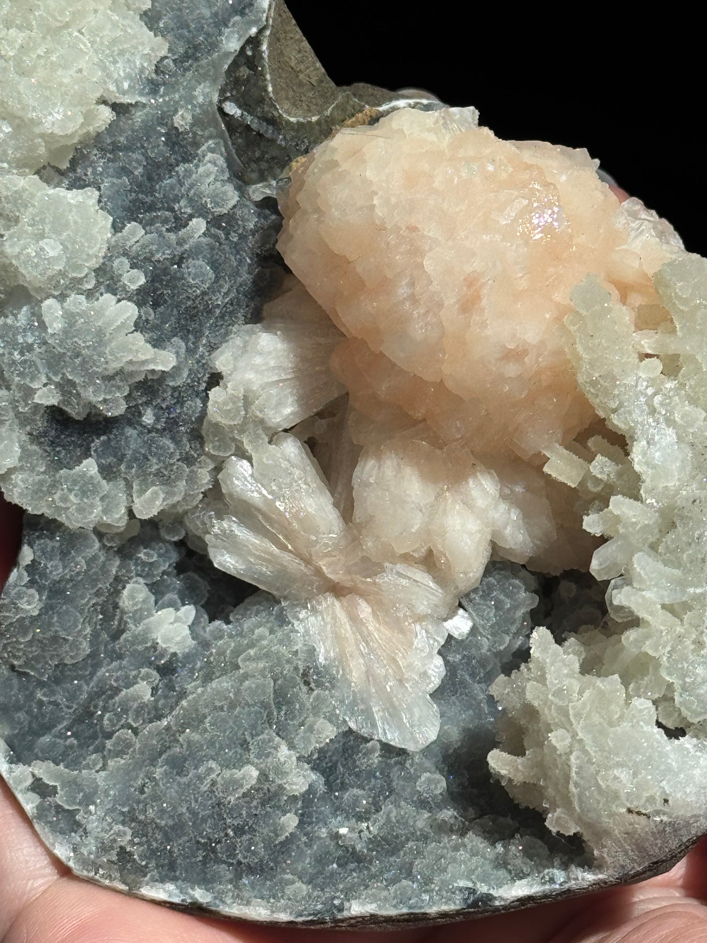 Stilbite & Apophyllite Specimen on Chalcedony Matrix
