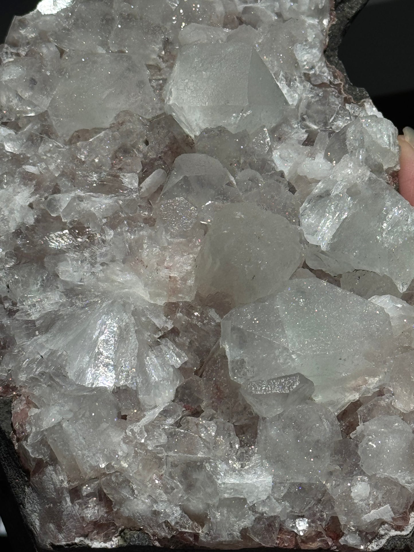 Peach Stilbite & Apophyllite on Chalcedony – Sugar Sparkle Cluster