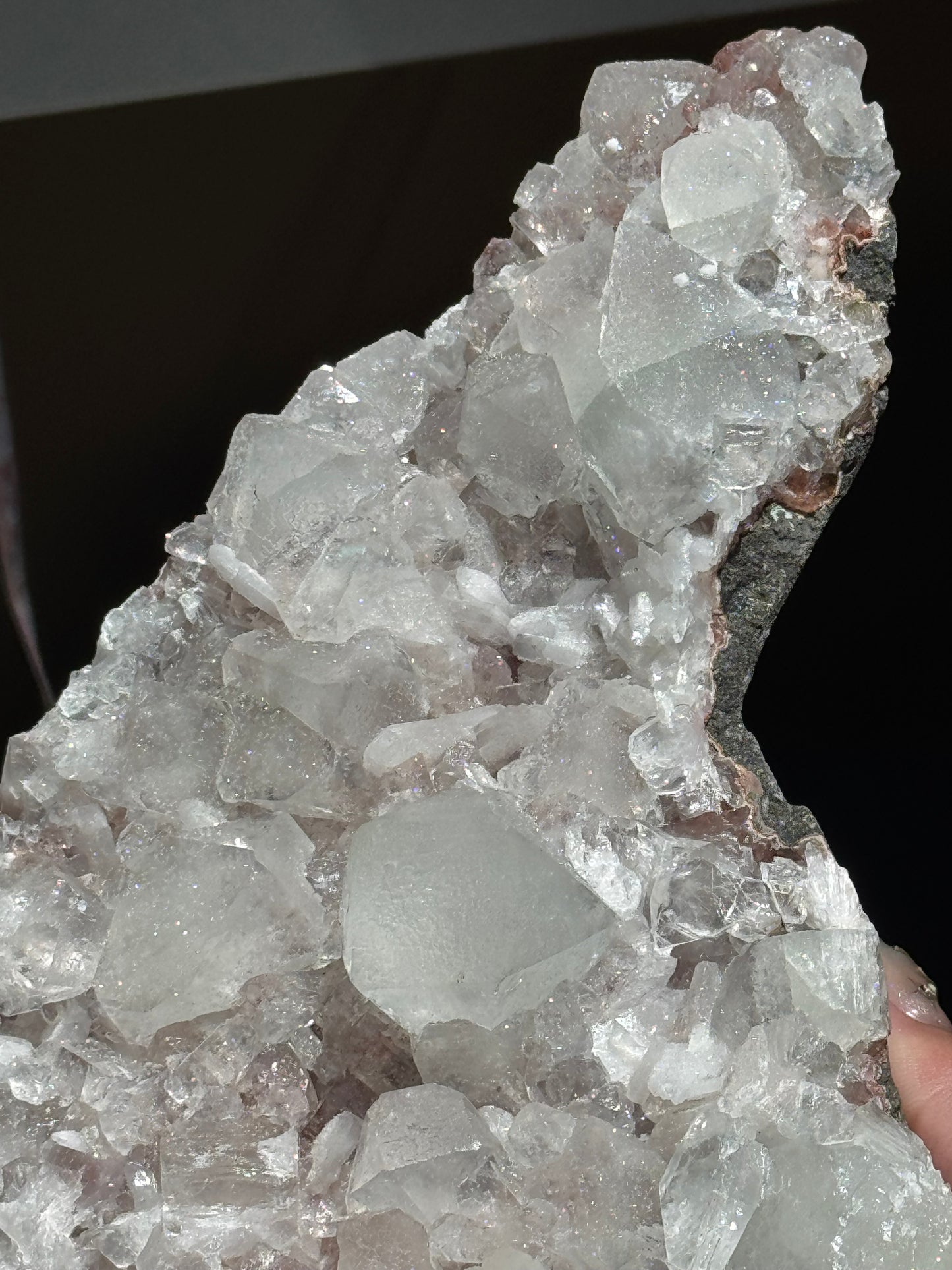 Peach Stilbite & Apophyllite on Chalcedony – Sugar Sparkle Cluster