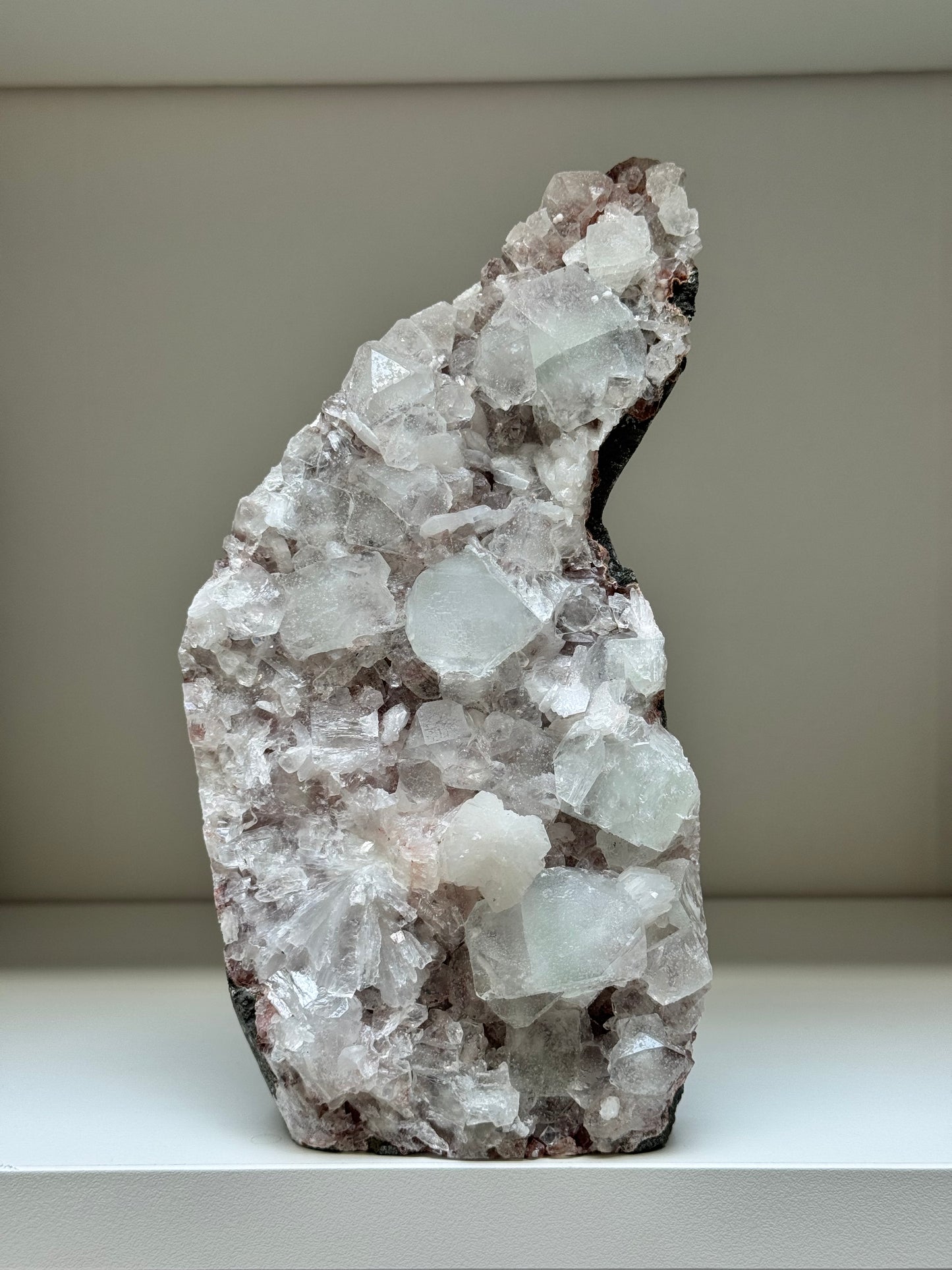 Peach Stilbite & Apophyllite on Chalcedony – Sugar Sparkle Cluster