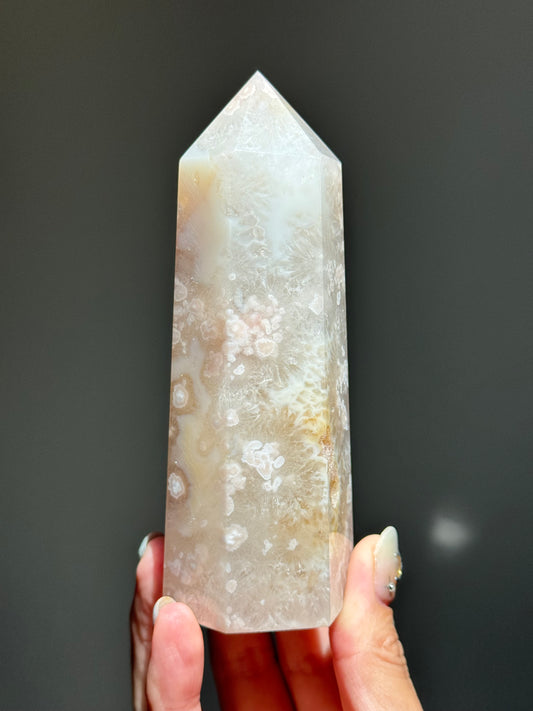 Peachy Flower Agate Tower