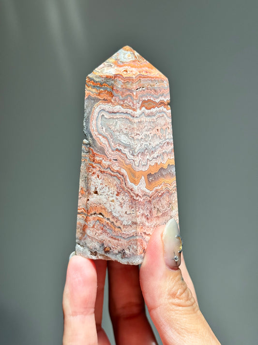 Pink Lace Agate Tower with Druzy