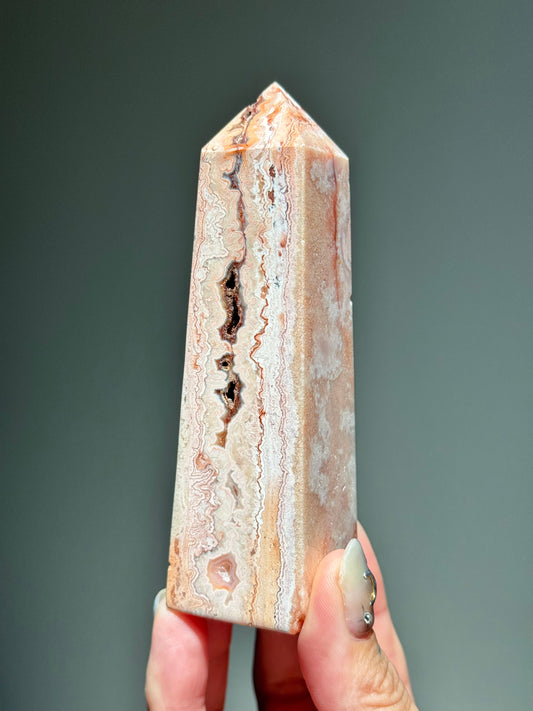 Druzy Pink Lace Agate Tower
