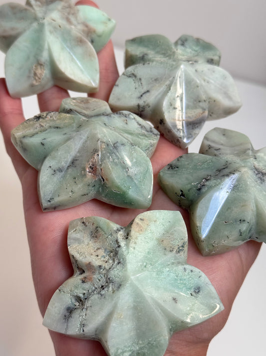 Chrysoprase Flower Carvings (A–E)