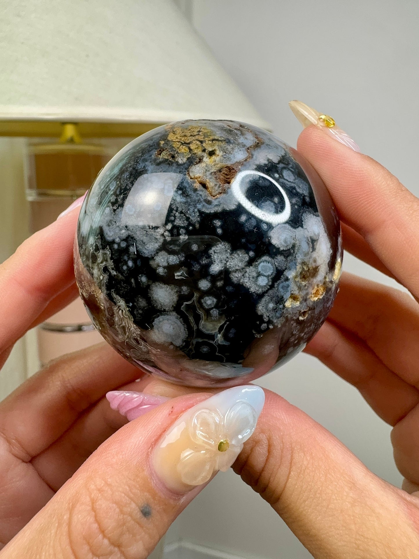 Black Flower Agate Sphere