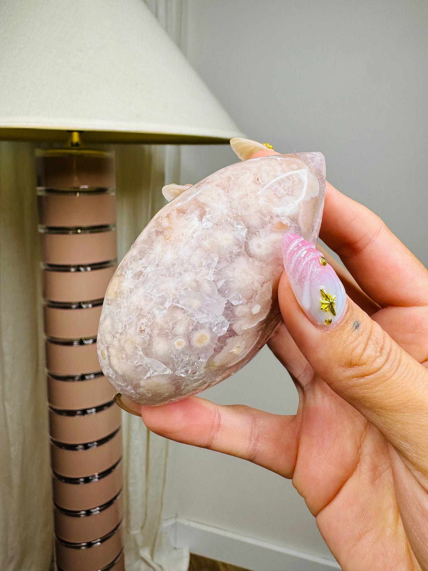 Pink Flower Agate Egg