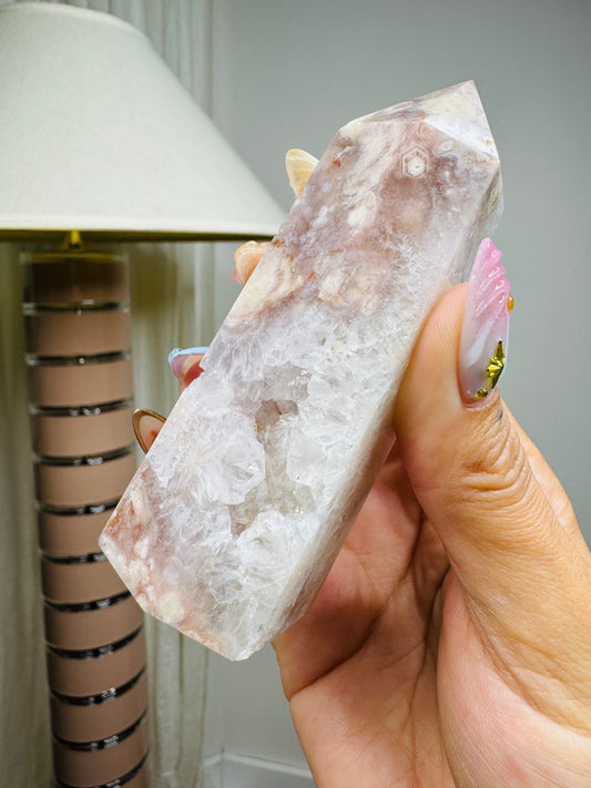 Pink Flower Agate Tower