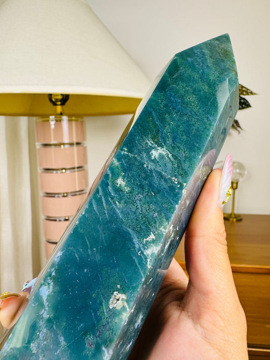 Green Moss Agate Tower