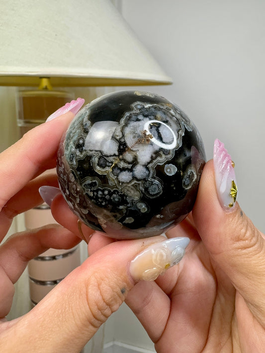 Black Flower Agate Sphere
