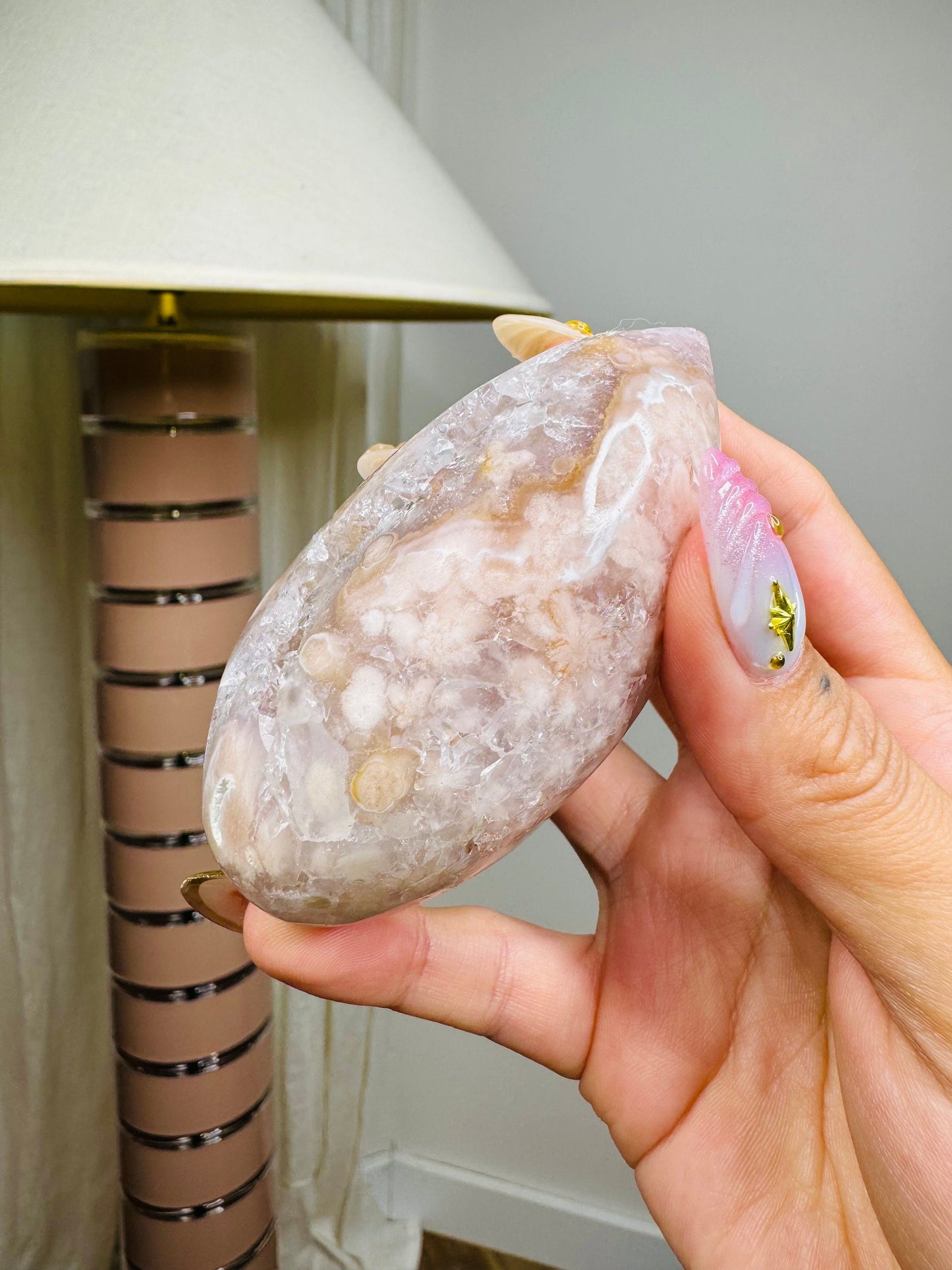 Pink Flower Agate Egg