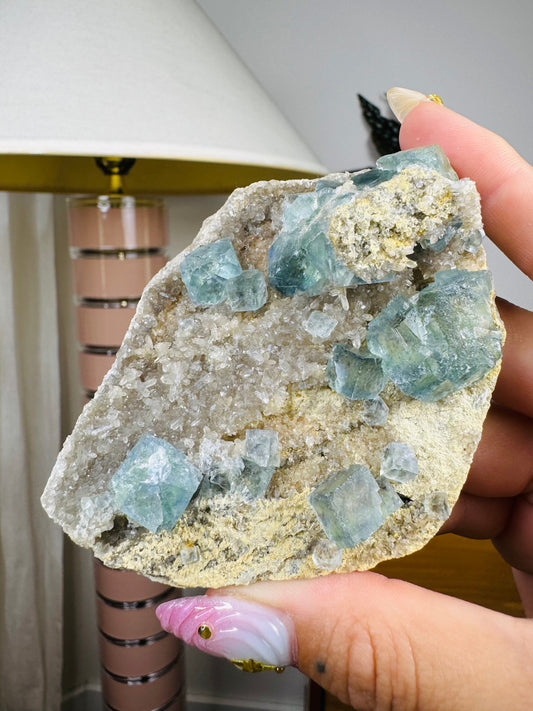 Green Fluorite and Quartz Specimen