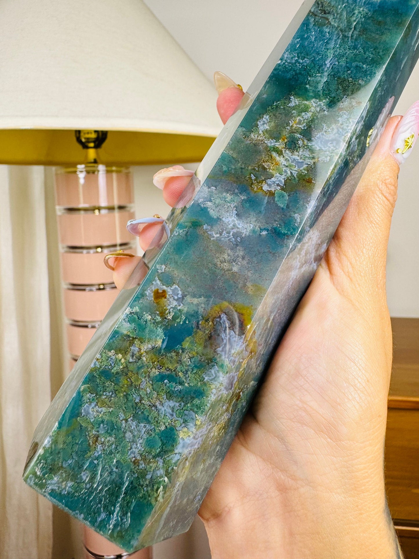 Green Moss Agate Tower