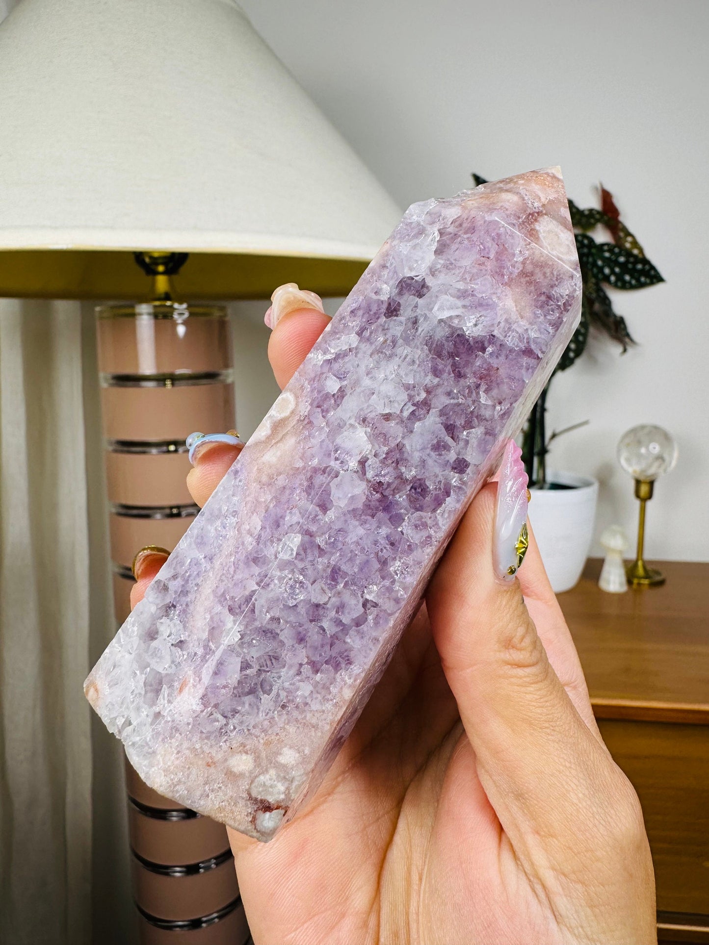 Pink Amethyst with Flower Agate Tower