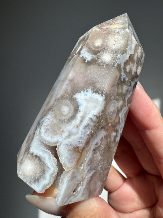 Green Flower Agate Tower