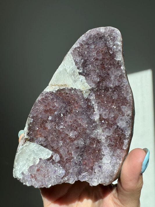 Red/Purple Rainbow Amethyst with Calcite Cutbase