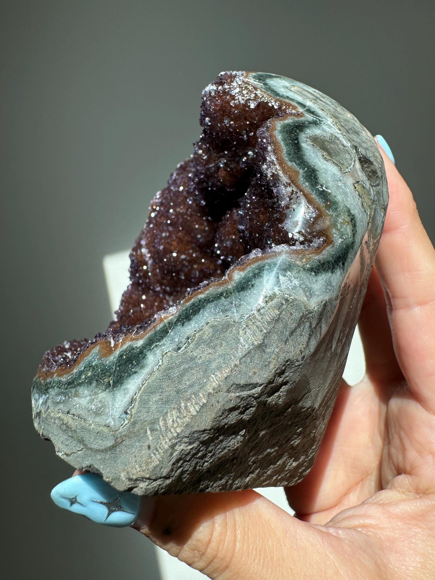 Deep Red Rainbow Amethyst Cutbase