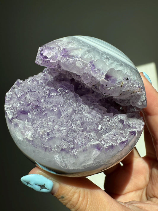 Amethyst Agate Druzy Banded Sphere