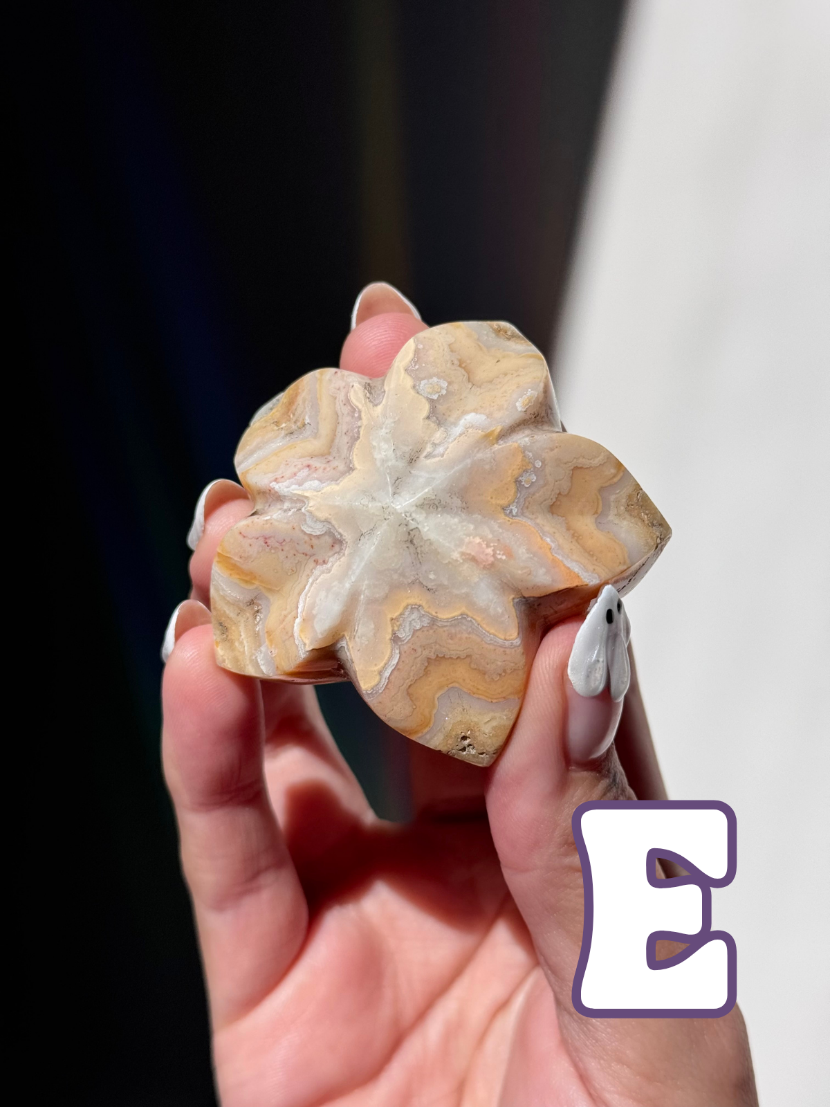 Pink Lace Agate Flower Carvings (A–E)