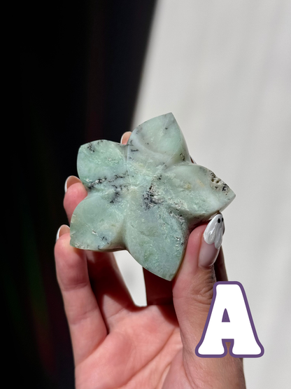 Chrysoprase Flower Carvings (A–E)