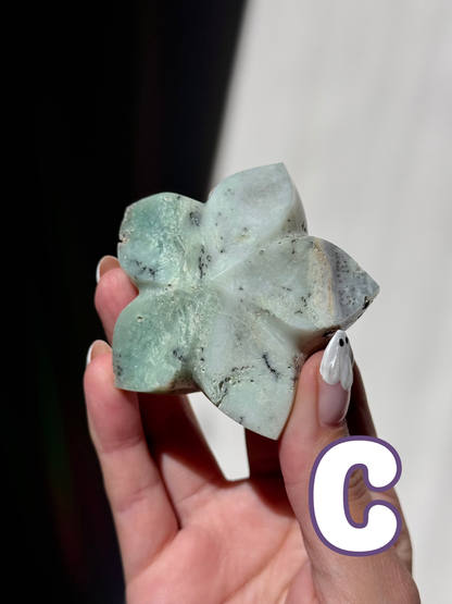 Chrysoprase Flower Carvings (A–E)